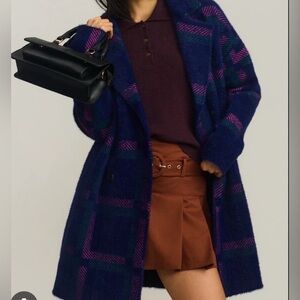 NVLT Women's Checkered Teddy Jacket - Navy and Magenta